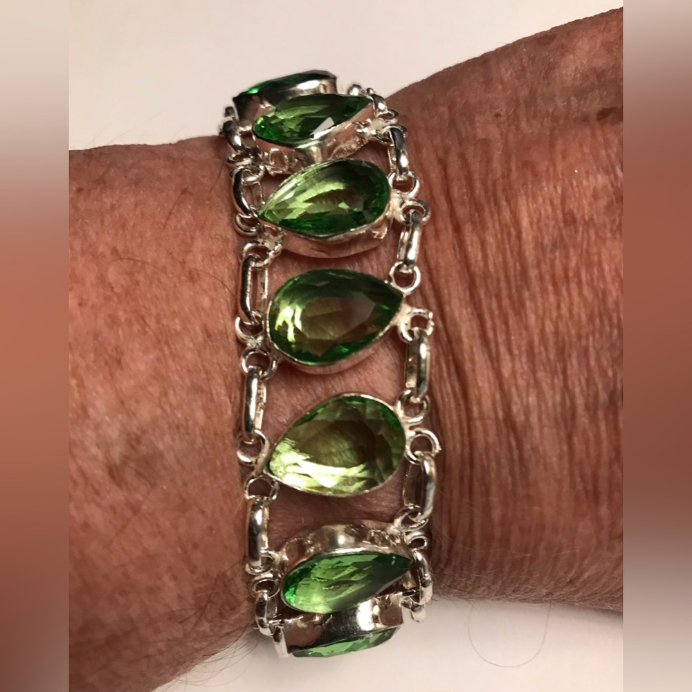 Peridot Stamped 925 Sterling Silver Bracelet